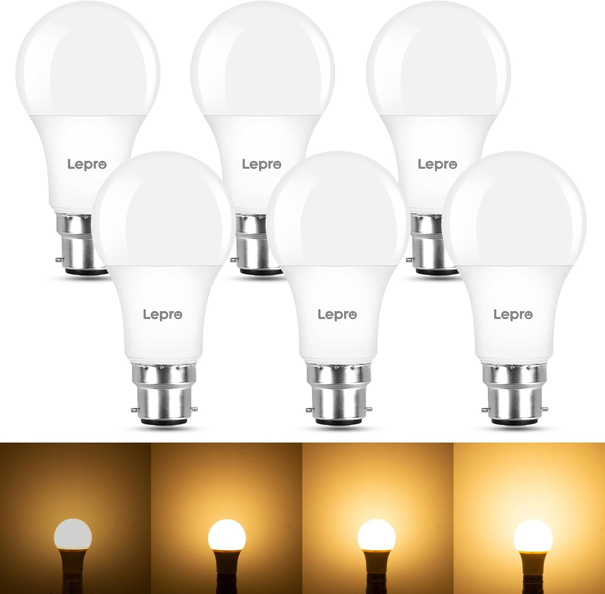 Lepro Dimmable Bayonet Light Bulb, 60W Equivalent, Warm White 2700K, P ...