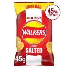 Walkers Lightly Salted Less Salt Grab Bag Crisps 45g- best before 14/09/24- scruffy pack/may come squashed