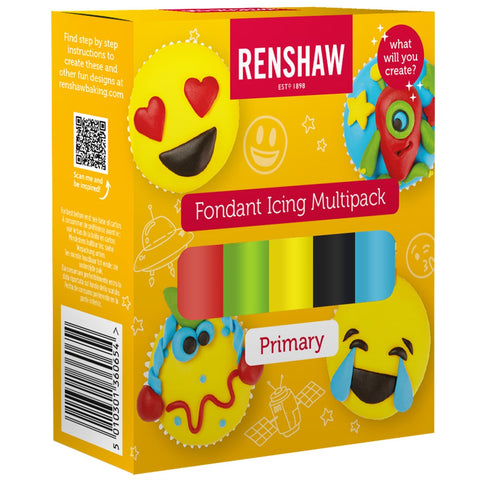 Renshaw Just Roll With It Fondant Icing Multipack - Primary Colours, 500 g, best before 02/25 - dirty/damaged box, still sealed