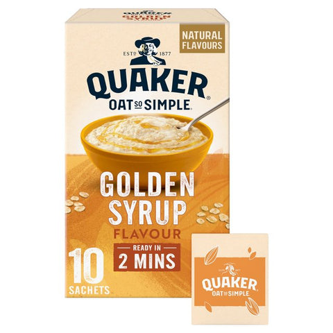 Quaker Oat So Simple Golden Syrup Porridge Sachets Cereal 10 per pack - best before 05/25- damaged/squished box