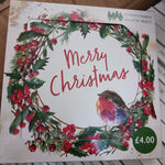 10 Christmas cards with envelopes berry wreath with robin (ref t10-5)