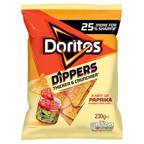 Doritos Dippers Hint of Paprika Sharing Tortilla Chips 230g- best before 14/10/23- scruffy pack