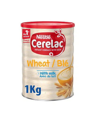 Nestle Cerelac, Wheat With Milk from 6 months- 1 kg- best before 05/25- dented tin/ slightly rusted