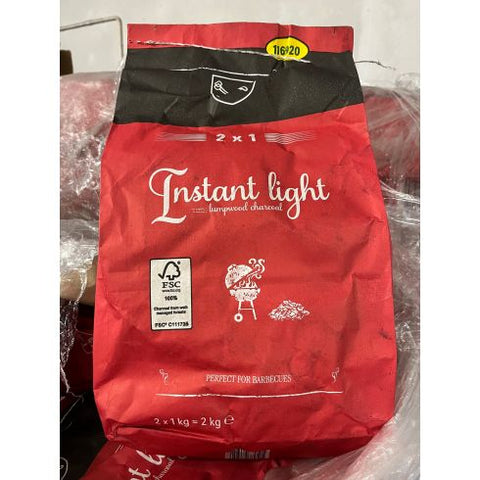 Instant Light Lumpwood Charcoal 2 x 1kg