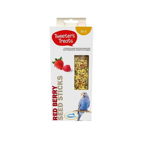 Tweeters treats, red berry seed sticks x2 sticks for budgies , 100g- best before 06/06/24 some scuffy pack (Ref T14-2)