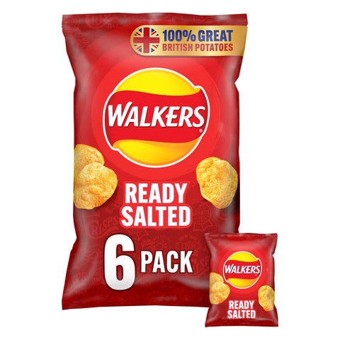 Walkers Ready Salted Multipack Crisps 6x25g , best before 1/25 , split bag