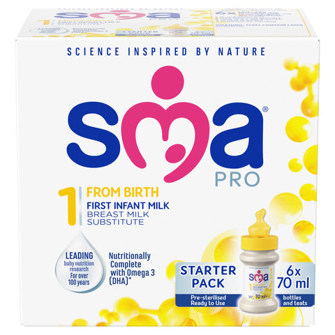 SMA PRO First Infant Milk From Birth Starter Pack 6x70 ml, best before 22/04/26