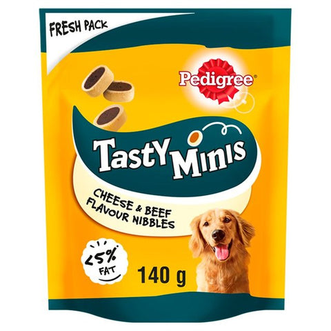 Pedigree Tasty Minis Cheese & Beef Nibbles Dog Treats 140g Best before 11/12/25