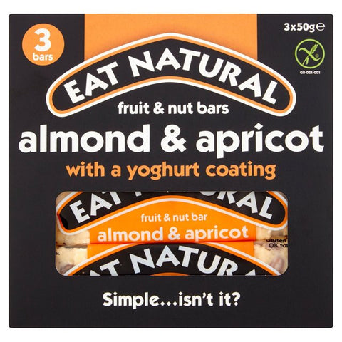 Eat Natural Almond & Apricot Yoghurt Coated Bars 3 x 50g - Best before 09/07/24- slightly damaged box