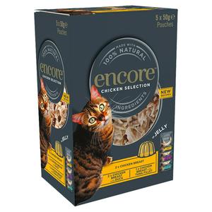 Encore Natural Wet Cat Food Chicken Selection in Jelly Pouches 5x50g Best before 22/09/25- scruffy pack