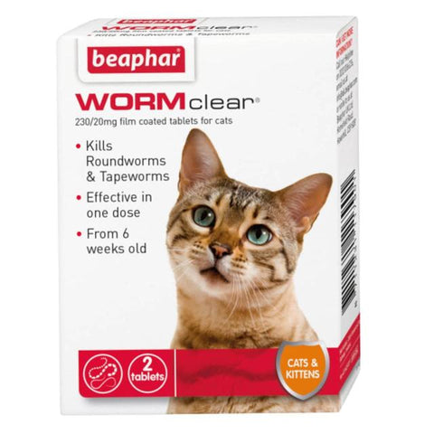 Beaphar Worm Clear for cats 2 tablets - best before 10/26- (Ref E 154)