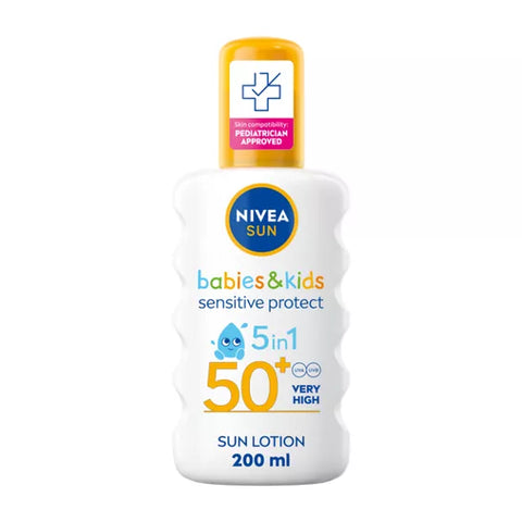Nivea SUN Kids Sensitive Protect & Care Spray SPF 50+ 200ml, slightly scruffy bottle