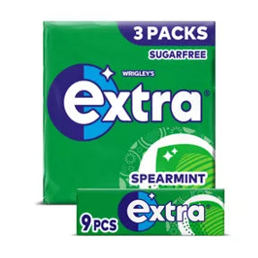 Wrigley's Extra Spearmint Sugar Free Chewing Gum 3 x 9 Pieces 37.8g, best before 04/25 (Ref E348)