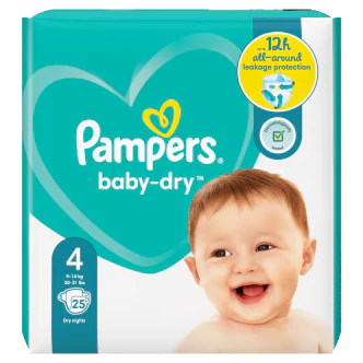 Pampers Baby-Dry Size 4, 25 Nappies, 9kg-14kg