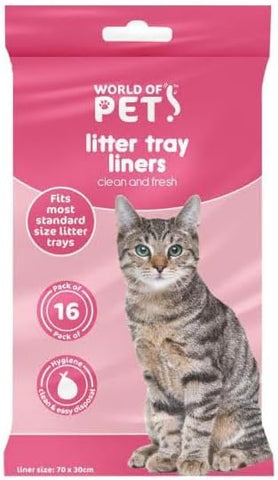 World of Pets Cat Litter Tray Liners Plastic Pack of 16 30x70cm