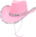 Pink Cowboy Hat with Silver Sequin Trim, New but slightly bent on the front or back 38cm (15")