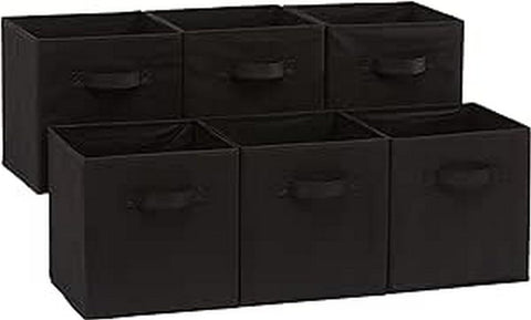 Amazon Basics Collapsible Fabric Storage Cube/Organiser with Handles, Pack of 6, Solid Black, 26.6 x 26.6 x 27.9 cm- new but open/scruffy box