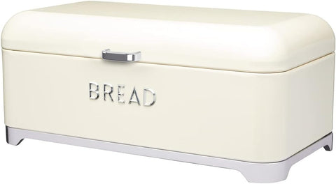 KitchenCraft Lovello Bread Bin, Cream Bread Bin, Retro Style, 42 x 22 cm, new, but chromed letter "E" is missing