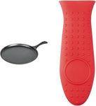 Lodge Cast Iron Round Griddle-  26.67 cm black & Rectangular Hot Handle Holder, Red- new but some water marks on the bottom back, silicone handle cover slightly dirty