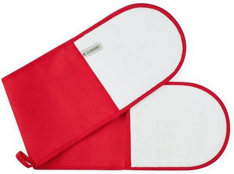 Le Creuset 4-Layered Textile Double Oven Gloves, Red - used very good some light marks to gloves