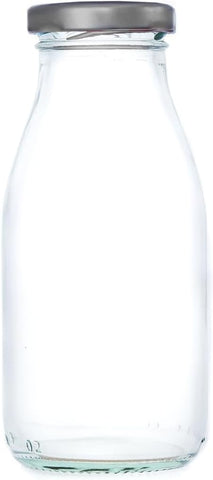 Wares of Knutsford 12 x 250ml Glass Milk Bottle & Lid- new but open scruffy box