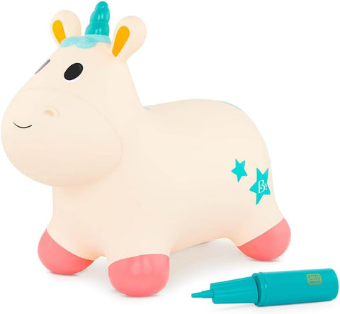 B. toys Boing-Pixie Ride-On Unicorn Bouncer Inflatable, New but scruffy, open box