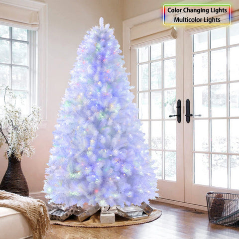 SHareconn 6ft Pure White Premium Christmas Hinged Tree, damaged box, Warm White & color Lights,