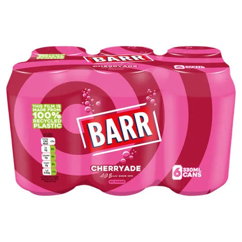 Barr Cherryade 6 x 330ml Cans- best before 04/25- damaged pack and taped