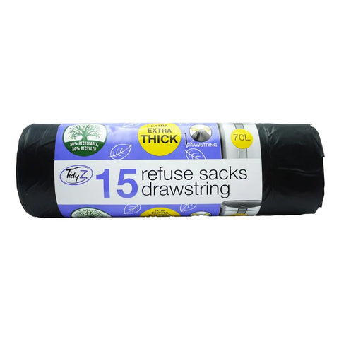 TidyZ Extra Thick Drawstring Refuse Sacks 15 x 70L