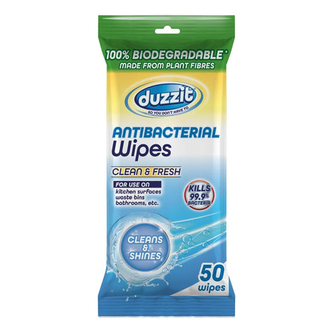 Duzzit Biodegradable Anti Bacterial Wipes 50pk Clean & Fresh