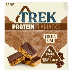 TREK Cocoa Oat Protein Flapjacks Chocolate Flavour Topped 3 x 50g- best before 27/06/24- (Ref E73)