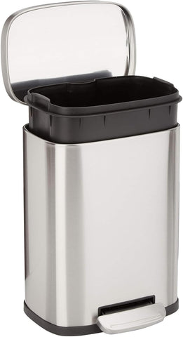 Amazon Basics Smudge Resistant Rectangular Trash Can With Soft-Close Foot Pedal 5 l Silver- new but lid very slightly misaligned
