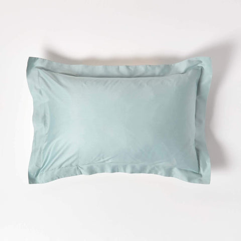 HOMESCAPES Duck Egg Blue Organic Cotton Oxford Pillowcase Standard Size, new no box