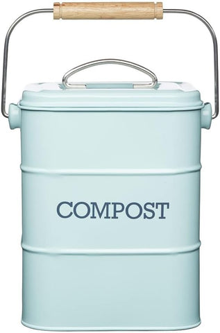 KitchenCraft Living Nostalgia Compost Bin, Metal, 16.5x24 cm, Duck Egg Blue, condition new, open, scruffy box