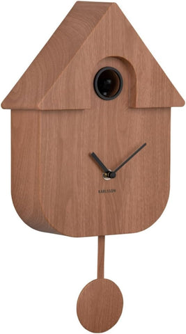 Karlsson Cuckoo Modern Wall Clock Dark Wood, Multicolored, 40 x 40 x 5 cm-used good , no pendulum, chipped slightly to the top front edge and left front, open scruffy box