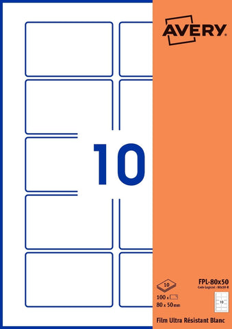 Avery Customisable Rectangular Self-Adhesive Labels 80x50mm, Pack of 100, New, open packaging, French label