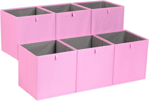 Amazon Basics Collapsible Fabric Storage Cube Organiser Bins, Pack of 6, Pink, 33 x 38 x 33 cm