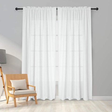 Melodieux 2 Panel Faux Linen Voile Net Curtains Semi Sheer Rod Pocket White, 55 x 89 inch drop New but scruffy packaging