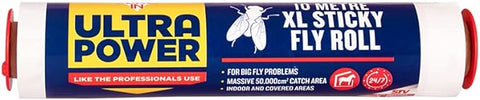 Zero In Ultra Power XL Sticky Fly Roll - 10m Poison-Free Sticky Fly Paper, Kills Insects & Bugs- (Ref T2-2)