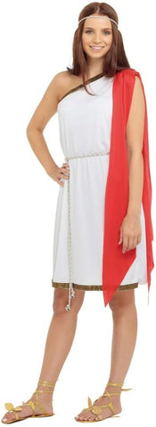 White & Red Greek Goddess Costume - (Adult Size) 1 Set - size 10-14 new but opened scruffy packaging