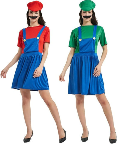 Super Bros Costume Adult/Kids,Size XL, Include Jumpsuit,Hat,and Moustache, GREEN/BLUE MODEL  refurbished ,  (ref tt125)