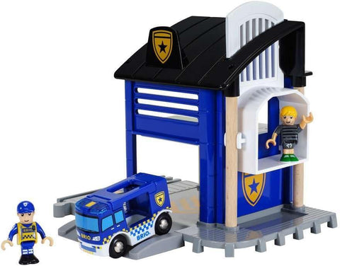 BRIO World Police Station for Kids, Wooden, New but missing car, open, scruffy box