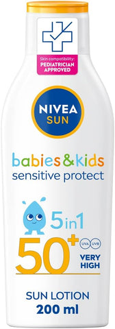 NIVEA SUN Kids Protect & Sensitive Sun Lotion 200ml SPF 50+, slightly scruffy bottle