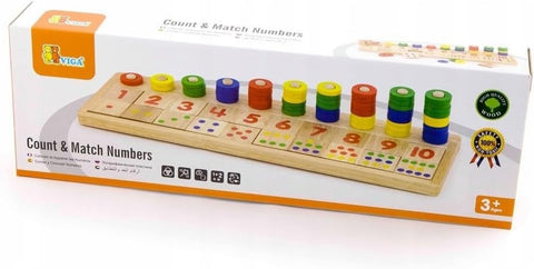 Viga Wooden Count & Match Numbers Set ,like new , open box, two red rings missing