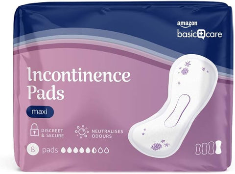 Amazon Basic Care Incontinence Pads Maxi, Unscented, Pack of 8 (Ref T2-1)