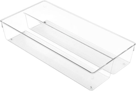 iDesign Cutlery Tray, Large Plastic Kitchen Drawer Insert with 2 Compartments, new but light marks/scratches from handling