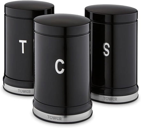 Tower Belle Set of 3 Canisters , black , new but ' T ' letter is missing on the tea canister