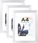 Silver color Wooden Picture Frame A4 with Mount,Set of 3 New but frame has hairline crack and peeling