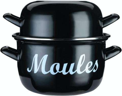 KitchenCraft Mussel Pot, Medium 18 cm (6.5''), Black- new but bottom pot has some chips in enamel does not affect use