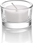 Set of 12 Clear Glass Tealight Candle Holders, 4.5cm x 2.5cm, condition new- open box